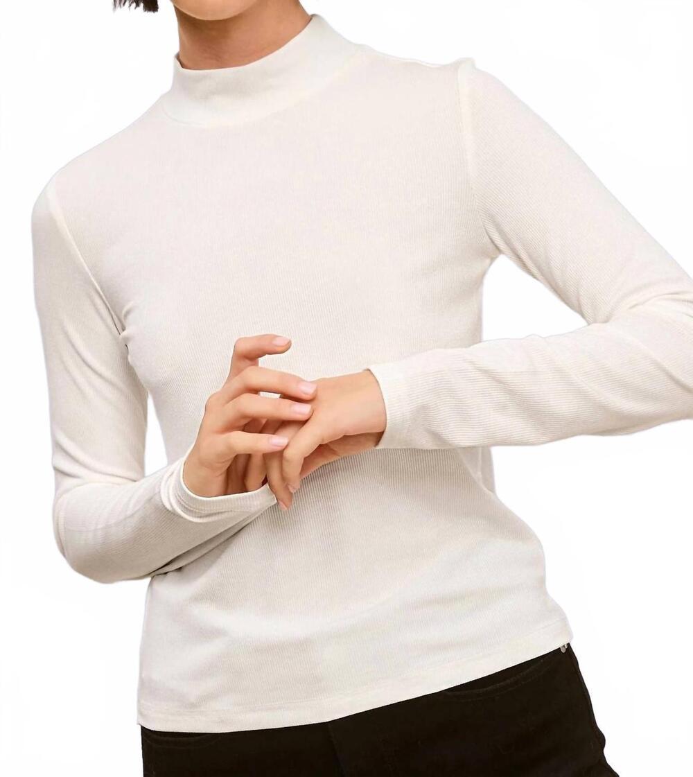 NEW LA MIEL stretchy ribbed long sleeve mock neck basic top in milk